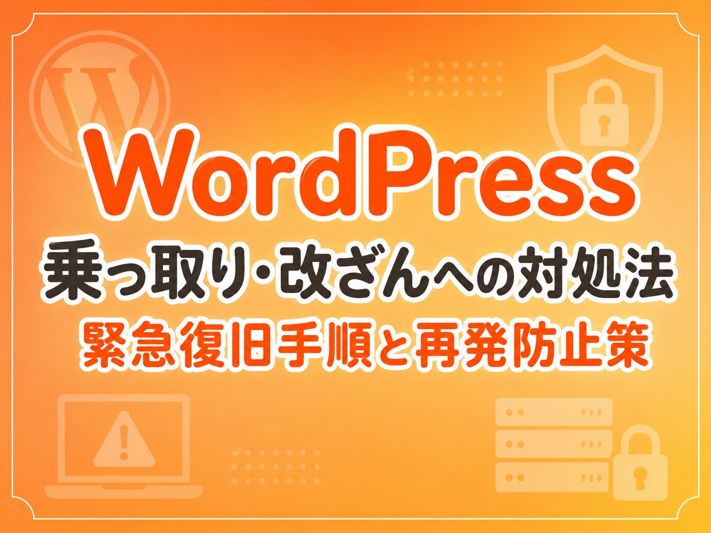 WordPressの乗っ取り・改ざん・ハッキング対策と復旧方法を解説したアイキャッチ画像