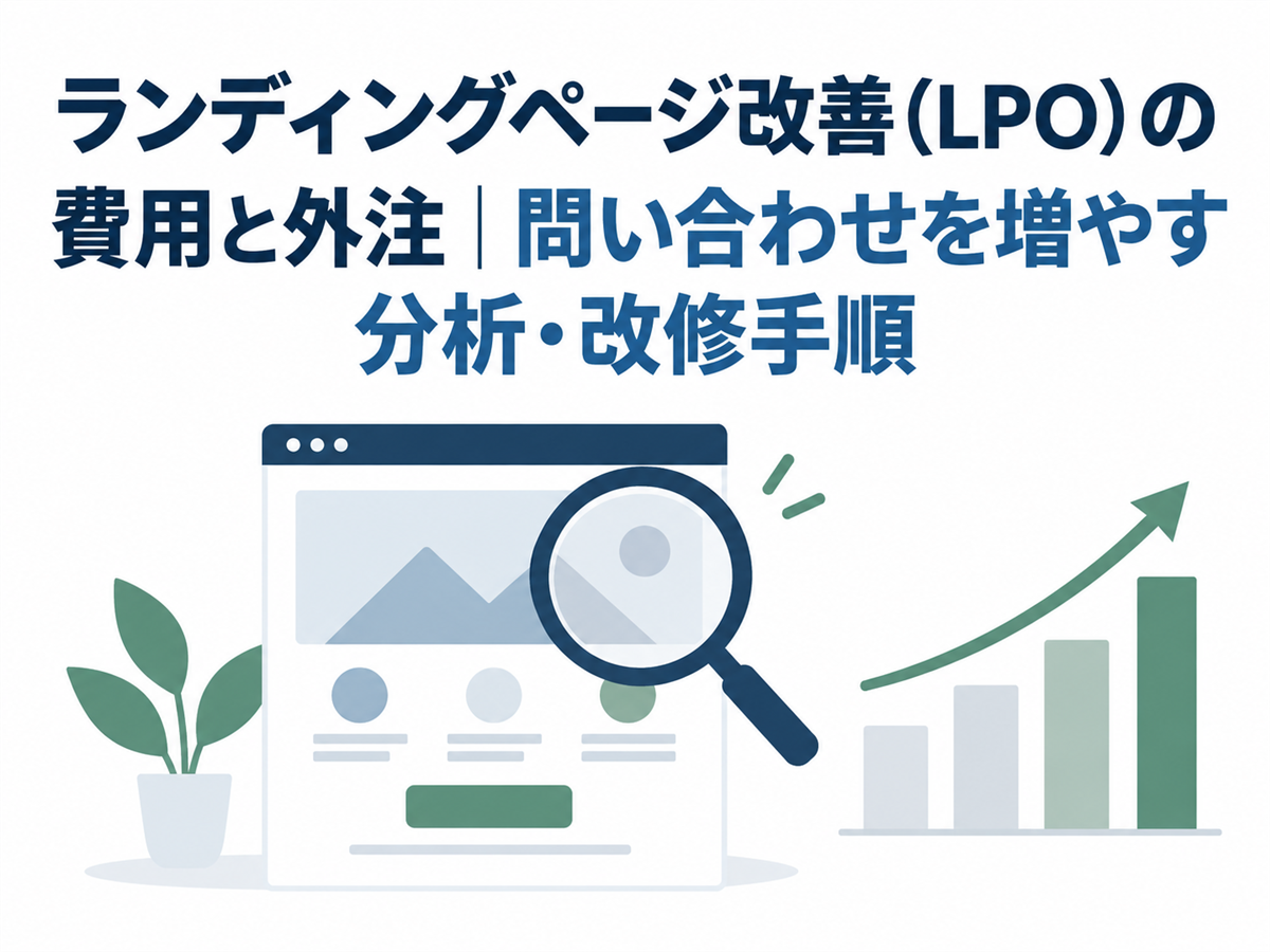ランディングページ改善（LPO）の費用と外注｜問い合わせを増やす分析・改修手順の要点を表すアイキャッチ