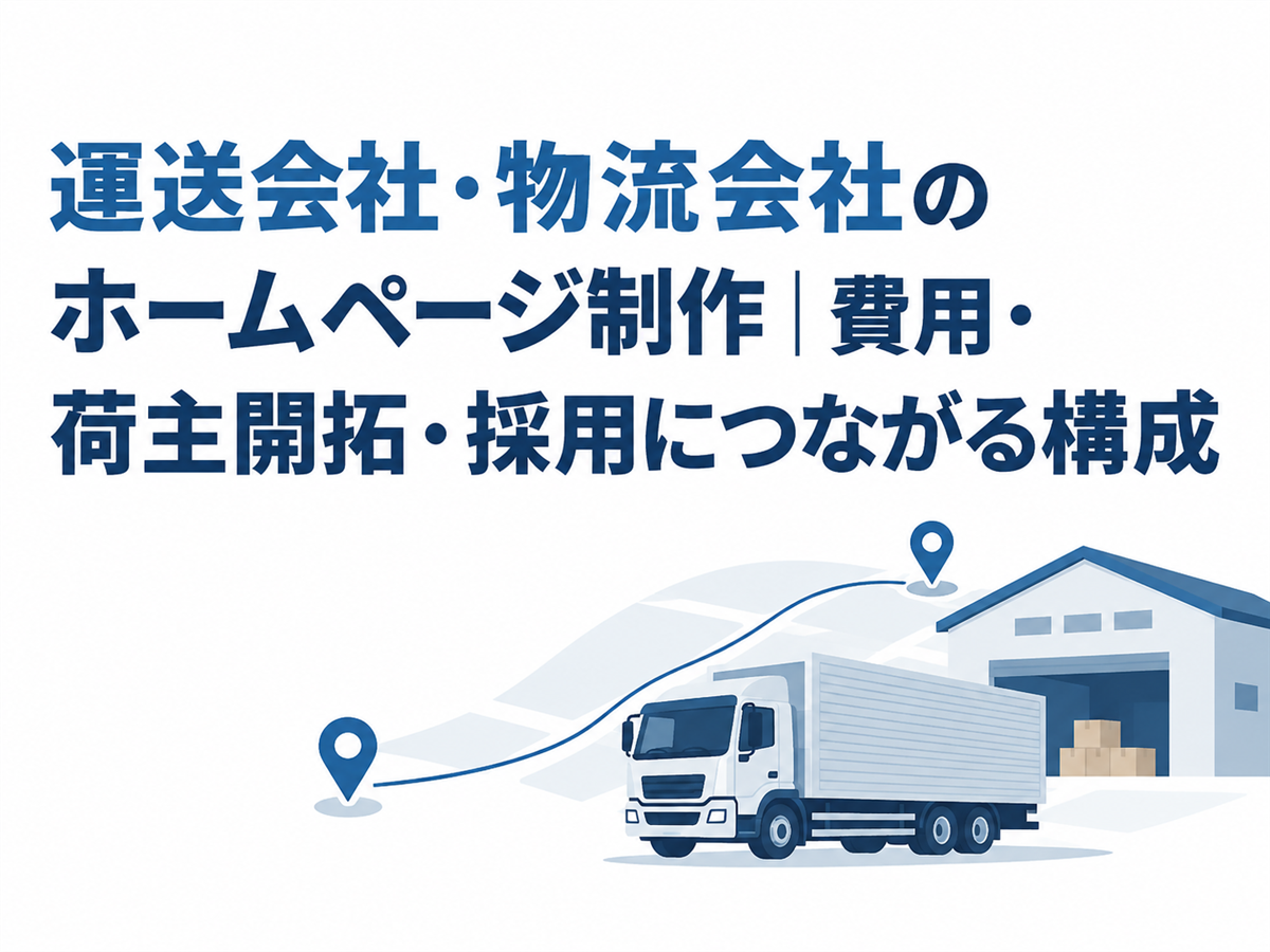 運送会社・物流会社のホームページ制作|費用・荷主開拓・採用につながる構成の要点を表すアイキャッチ