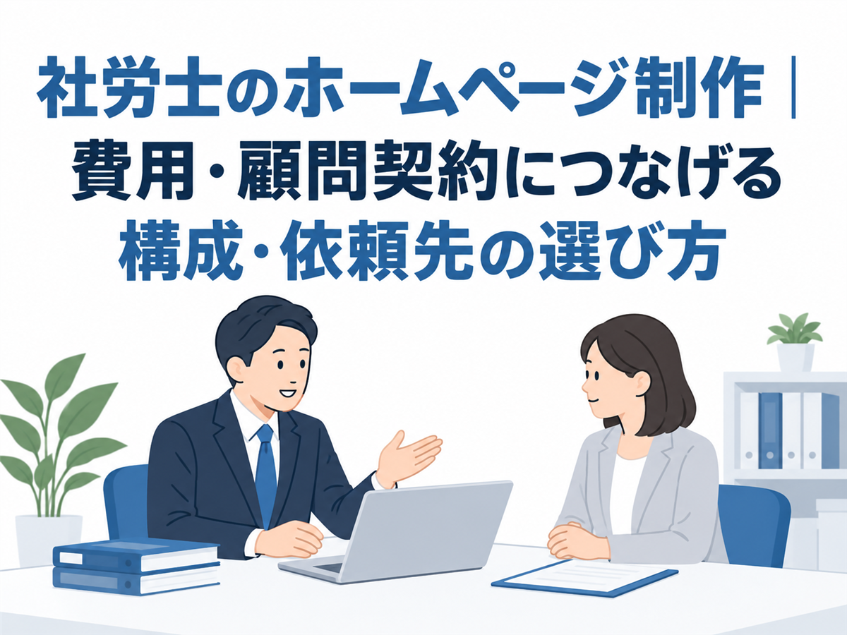 社労士のホームページ制作|費用・顧問契約につなげる構成・依頼先の選び方の要点を表すアイキャッチ