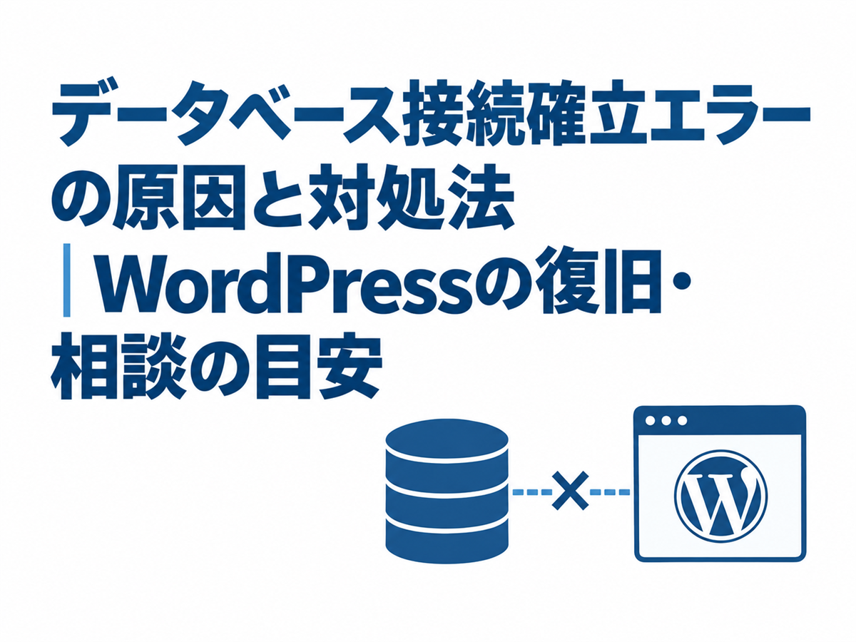 WordPressのデータベース接続確立エラーと復旧の判断を表すデータベースとWeb画面